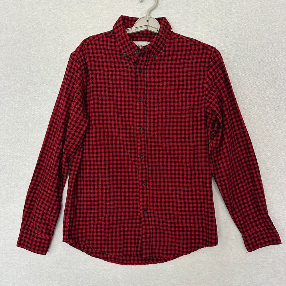 GOODFELLOW & CO MEN'S PLAID LIGHTWEIGHT FLANNEL LONG SLEEVE BUTTON-DOWN SHIRT, M